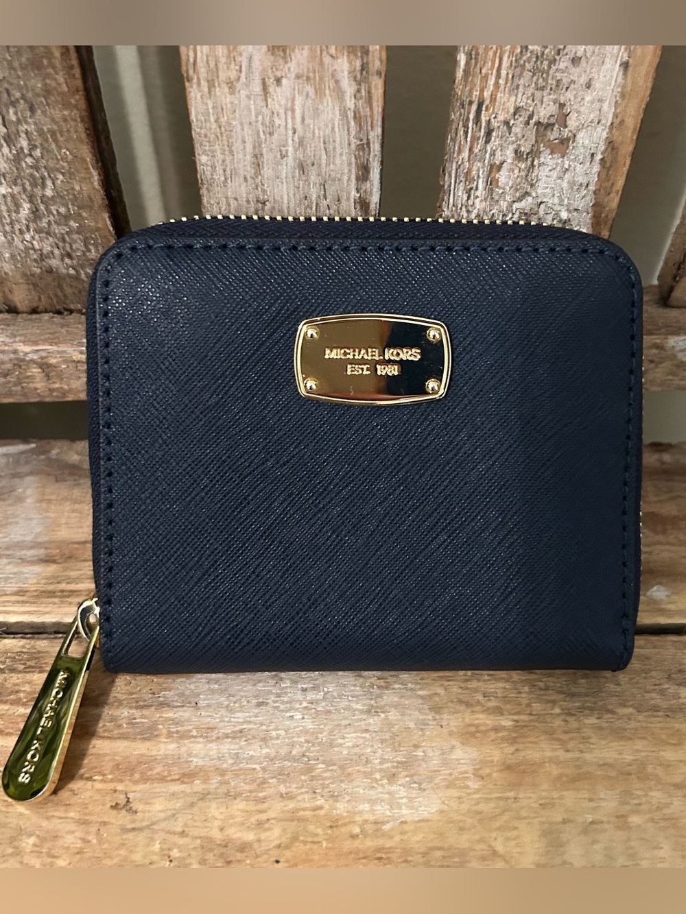 Michael Kors Small Dk Navy Saffiano Leather Continental Travel Zip Around Wallet